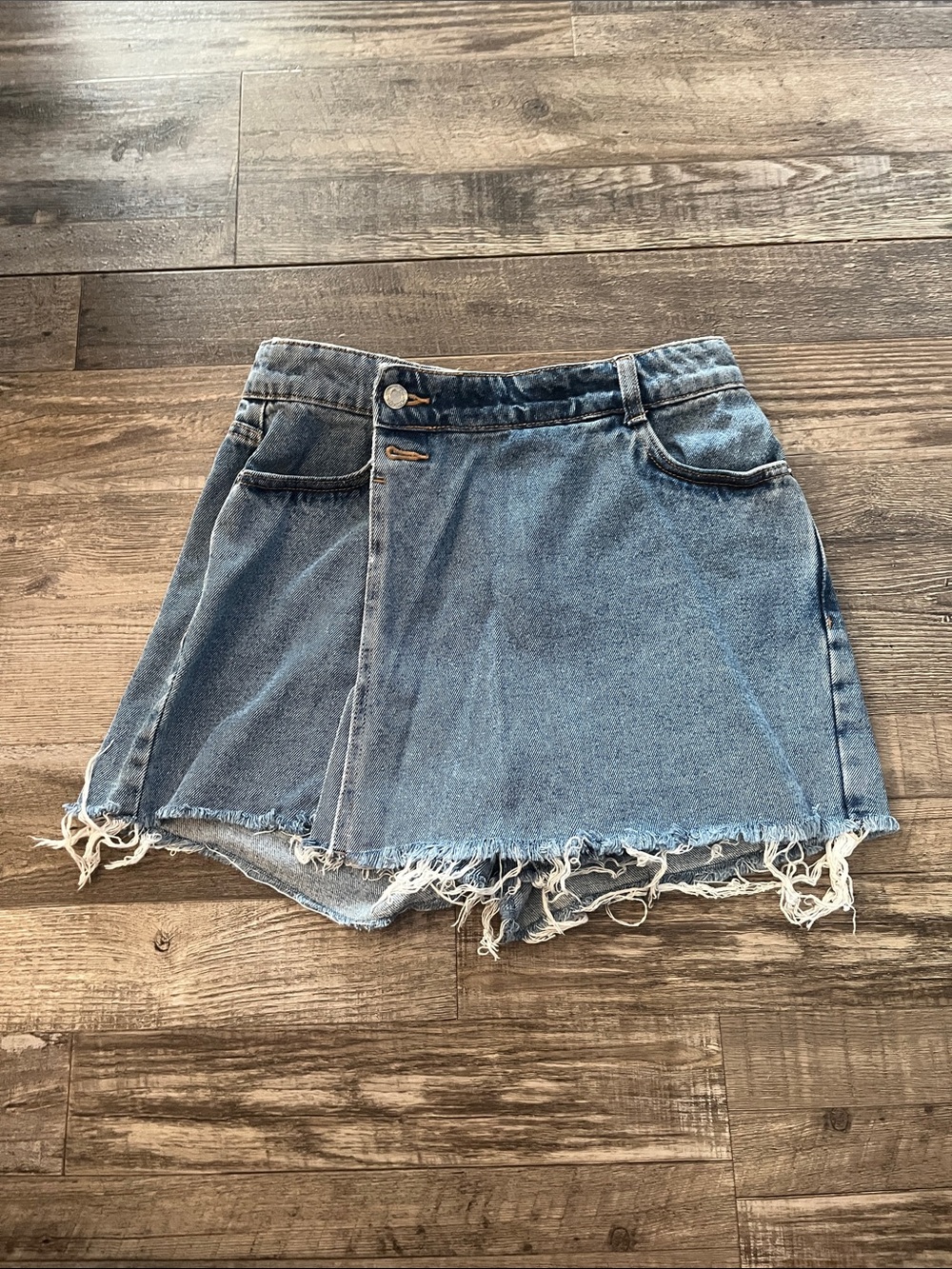 Zara Light Blue Distressed Denim Mini Skort